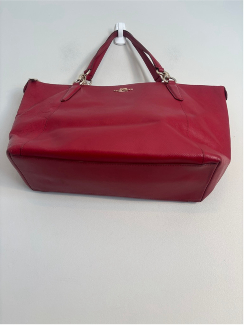 Coach Red Leather Double Strap Hand Bag Tote Bag Classic Career Luxury - Picture 4 of 11